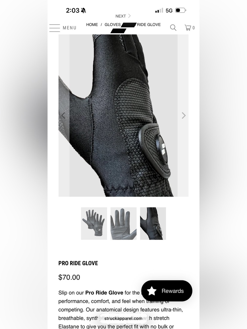 Struck equestrian pro ride gloves